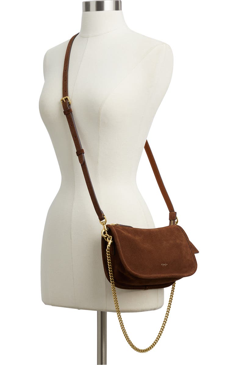 COACH Waverly Suede Shoulder Bag, Alternate, color, Warm Brown