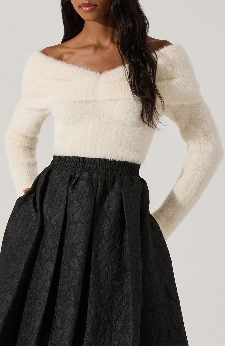 ASTR the Label Fuzzy Off the Shoulder Sweater, Main, color, Cream