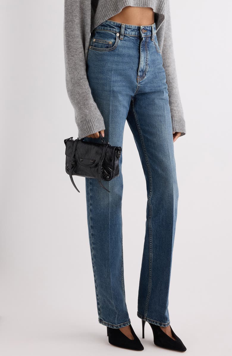 Balenciaga Nano Le City Flap Crinkle Leather Crossbody Bag, Alternate, color, Black