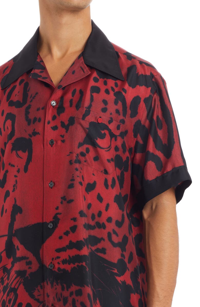 Dolce&Gabbana Leopard Print Silk Camp Shirt, Alternate, color, Hrtyn Leo Nero F.rosso