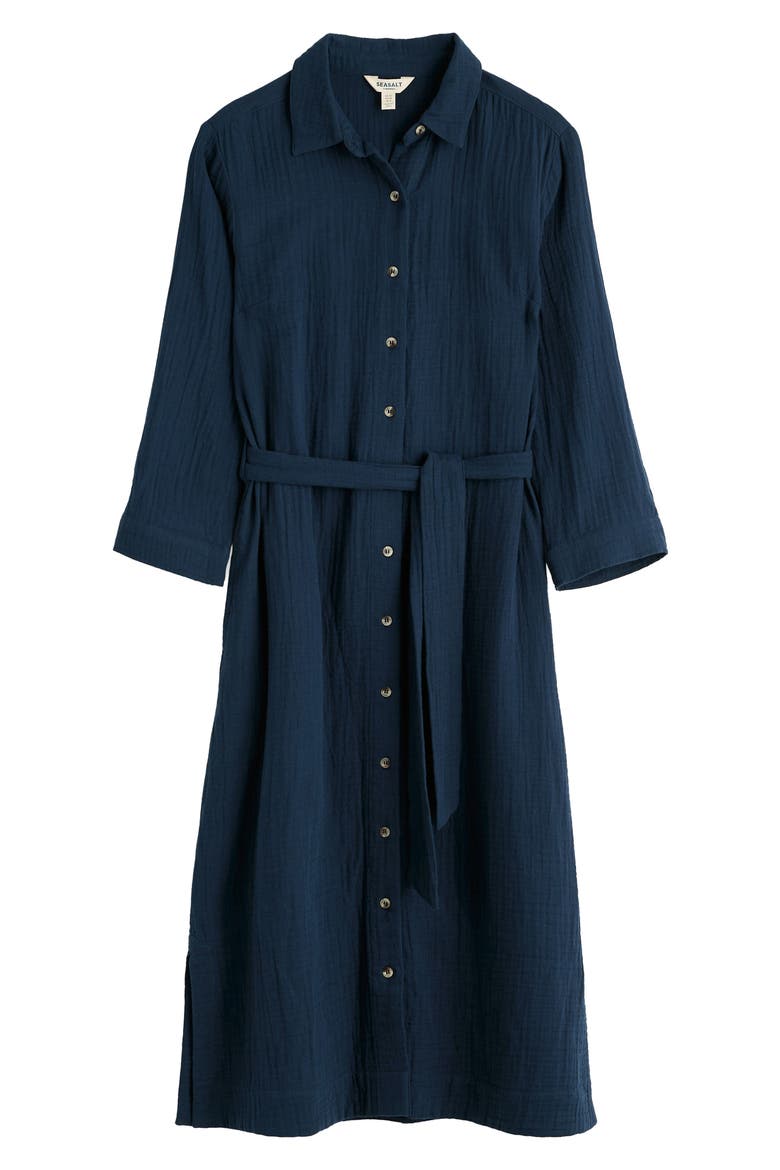 Whitsand Cove Long Sleeve Organic Cotton Gauze Shirtdress, Alternate, color, MARITIME