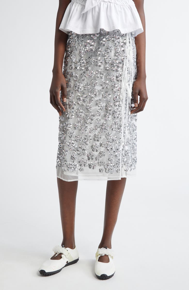 Cecilie Bahnsen Ariana Floral Sequin Wrap Pencil Skirt, Main, color, 