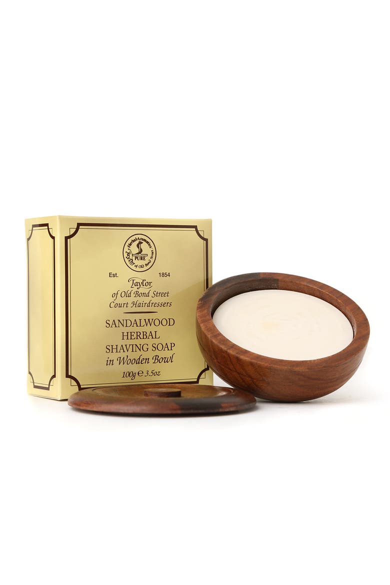 Sandalwood Shave Soap in Wooden Bowl, Alternate, color, White