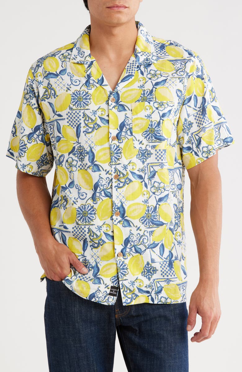 Lucky Brand Slubbed Camp Shirt, Main, color, Yellow Floral Print Mix