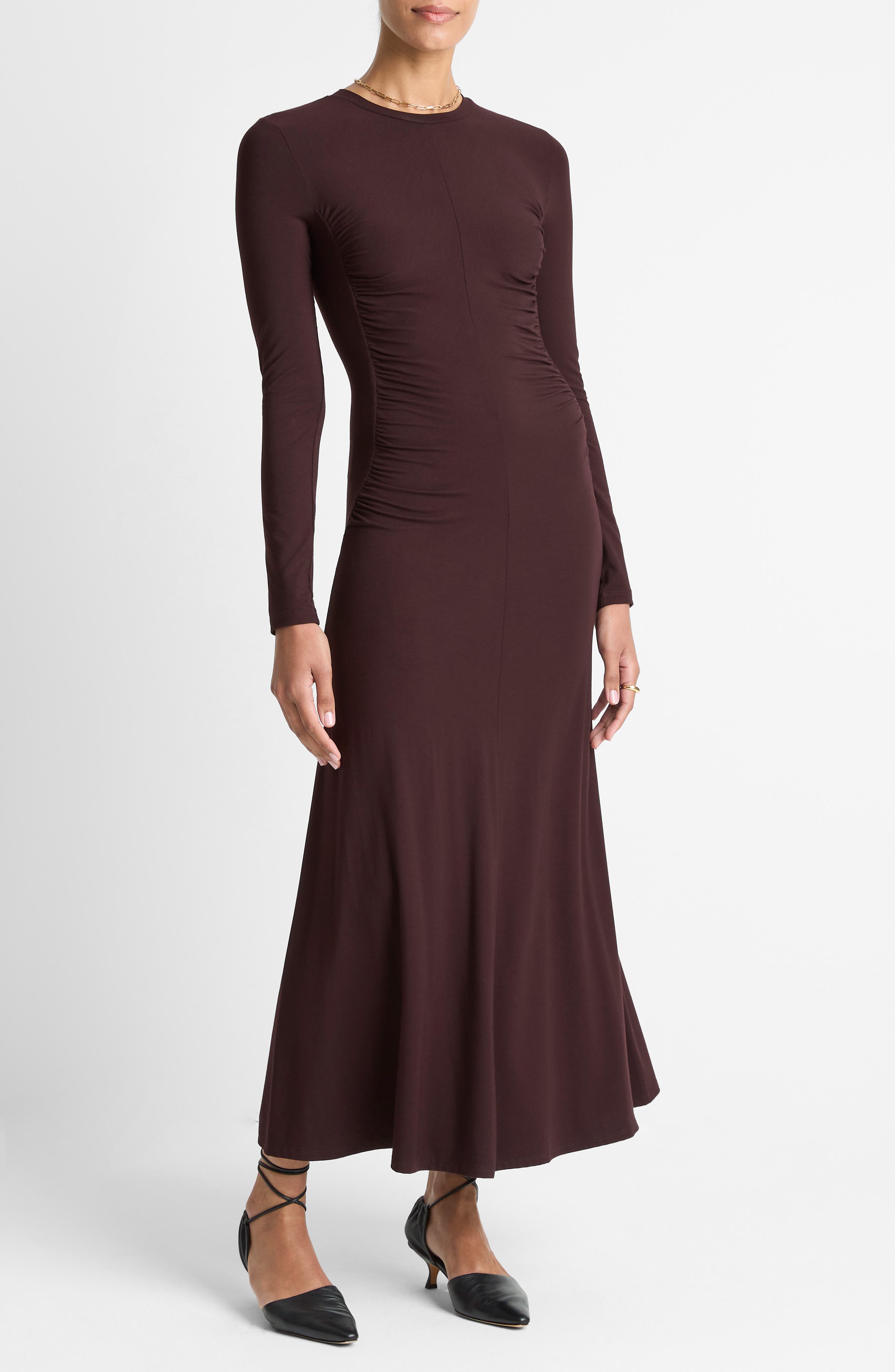 Vince Long Sleeve Ruched Jersey Dress