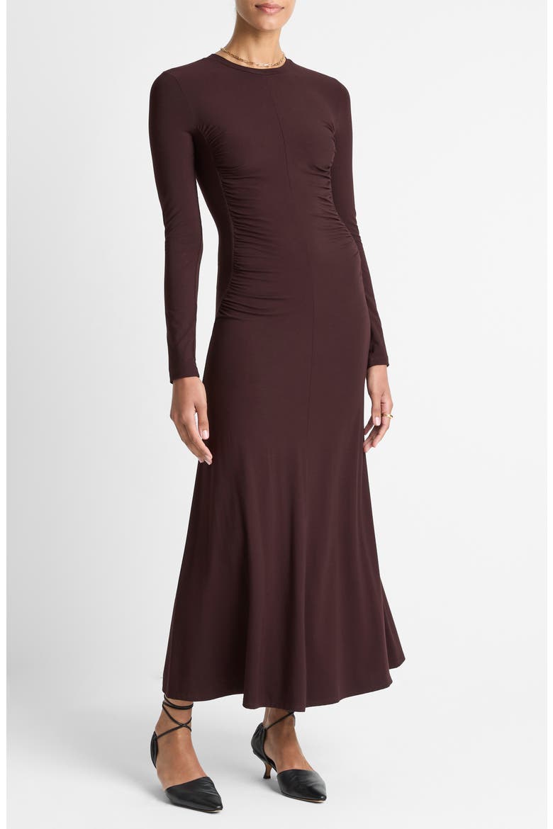 Long Sleeve Ruched Jersey Dress, Main, color, DARK FIG