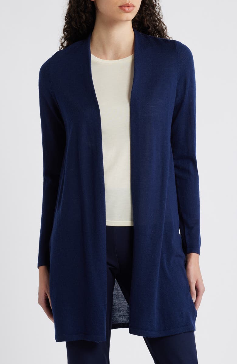 Eileen Fisher Open Front Merino Wool Cardigan, Main, color, Midnight