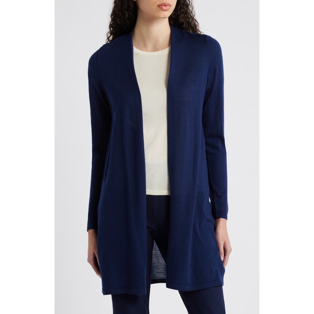 Eileen Fisher Open Front Merino Wool Cardigan In Midnight
