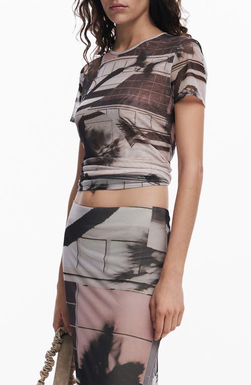 Desigual Abstract Print Mesh T-shirt In Black