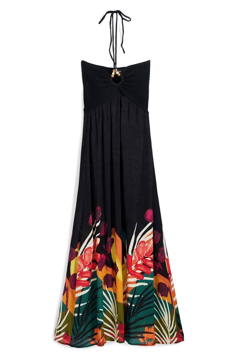 Beaded Mixed Media Maxi Cover-Up Sundress, Alternate, color, BLACK
