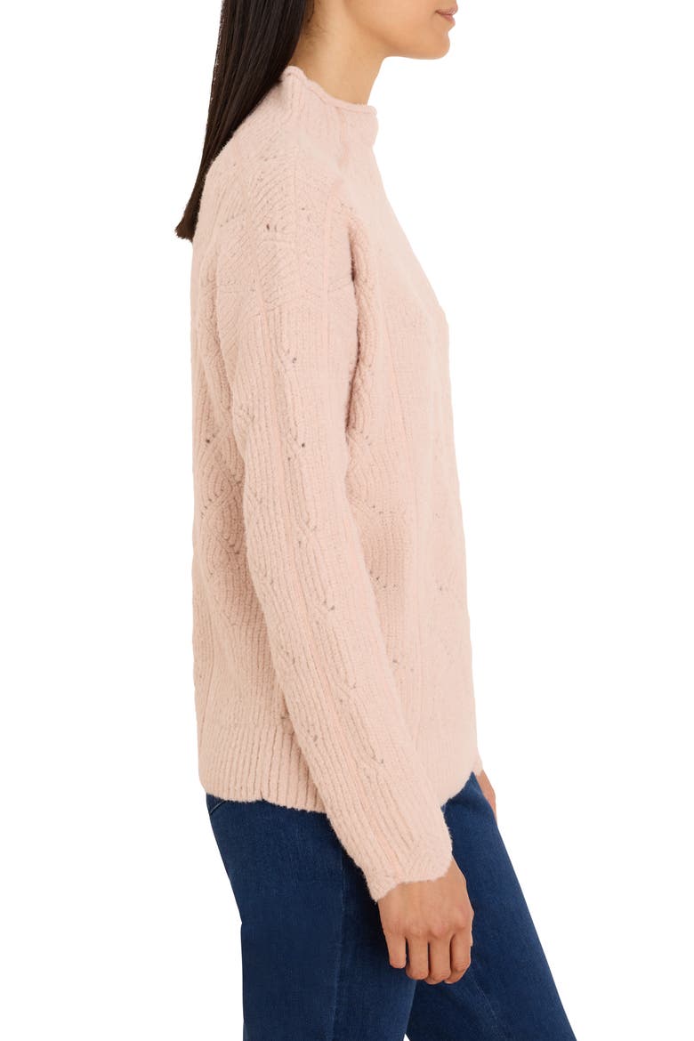 Pointelle Metallic Funnel Neck Sweater, Alternate, color, BLUSH