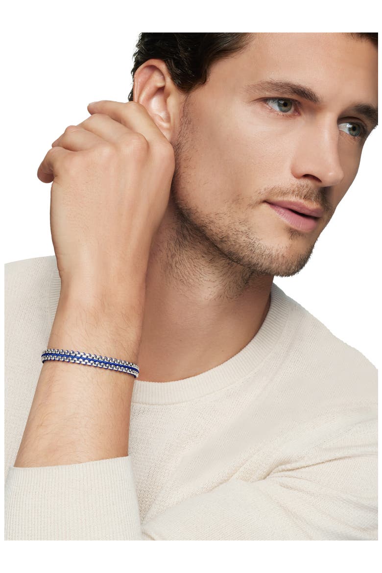 Men's Woven Box Chain Bracelet in Sterling Silver with Nylon, 10mm, Alternate, color, BLUE