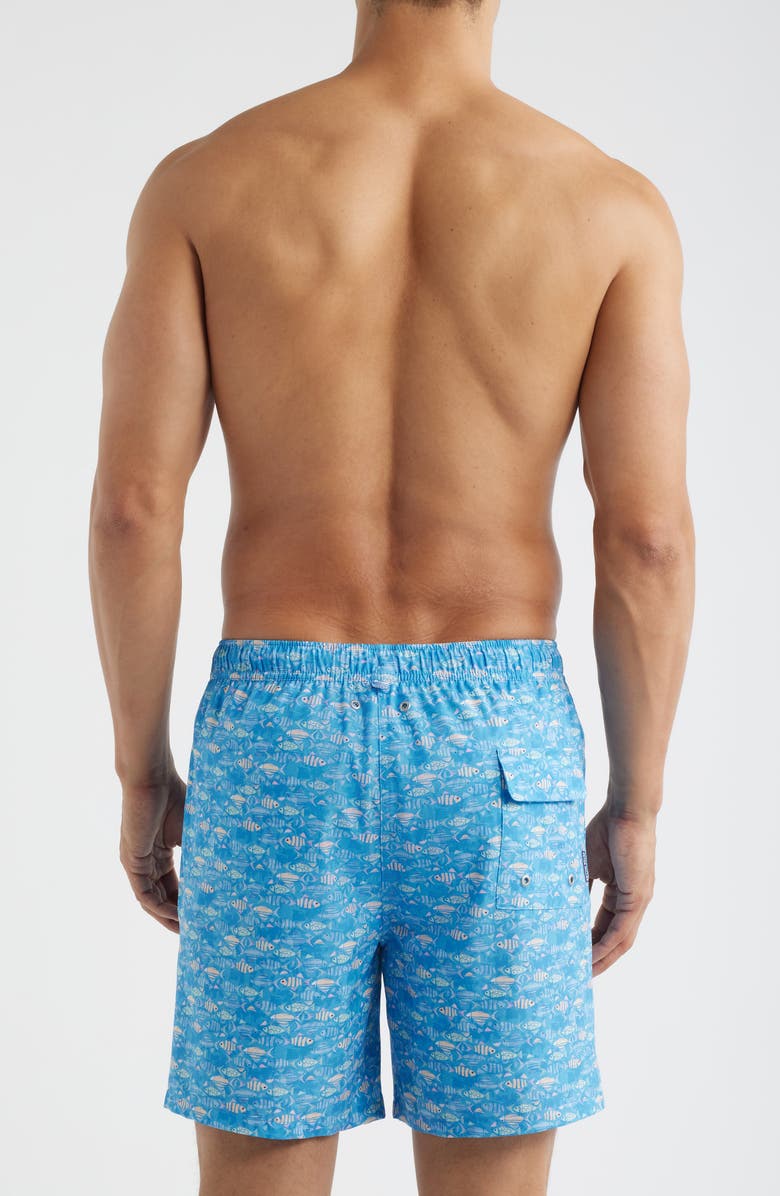 Peter Millar Sunfish Print Swim Trunks, Alternate, color, Marina Blue
