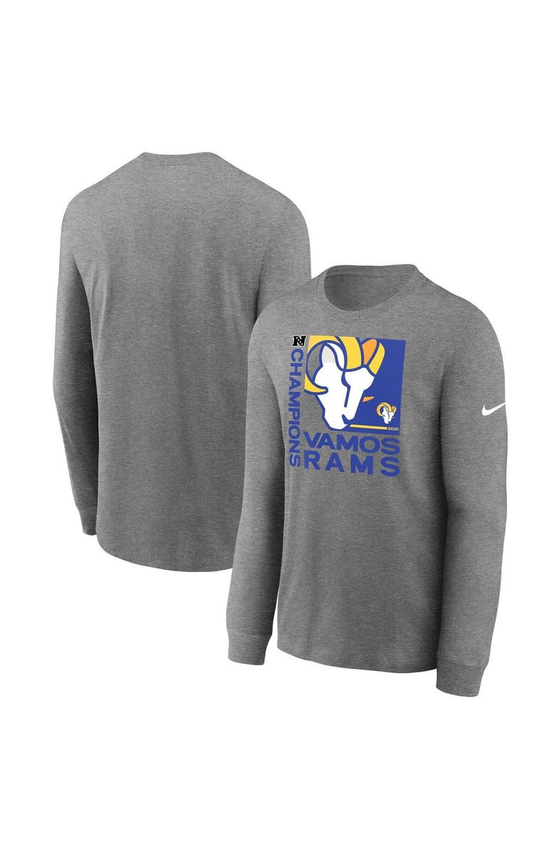 Nike Men's Nike Heathered Charcoal Los Angeles Rams 2021 NFC Champions Team Slogan Long Sleeve T-Shirt, Main, color, 