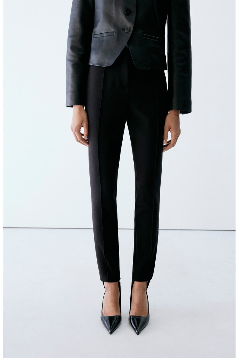 Fitted Mid Rise Stirrup Trousers, Alternate, color, BLACK