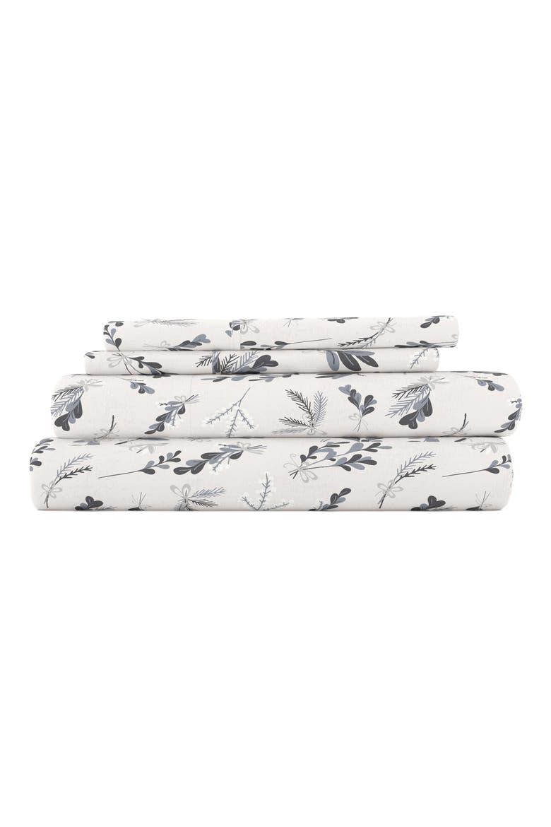 HOME SPUN Premium Botanical 4 Piece Flannel Bed Sheet Set, Main, color, LIGHT GRAY