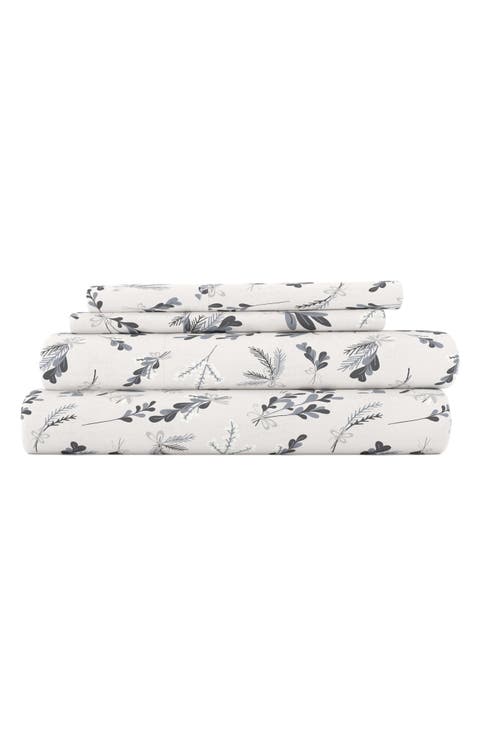 HOME SPUN Premium Botanical 4 Piece Flannel Bed Sheet Set