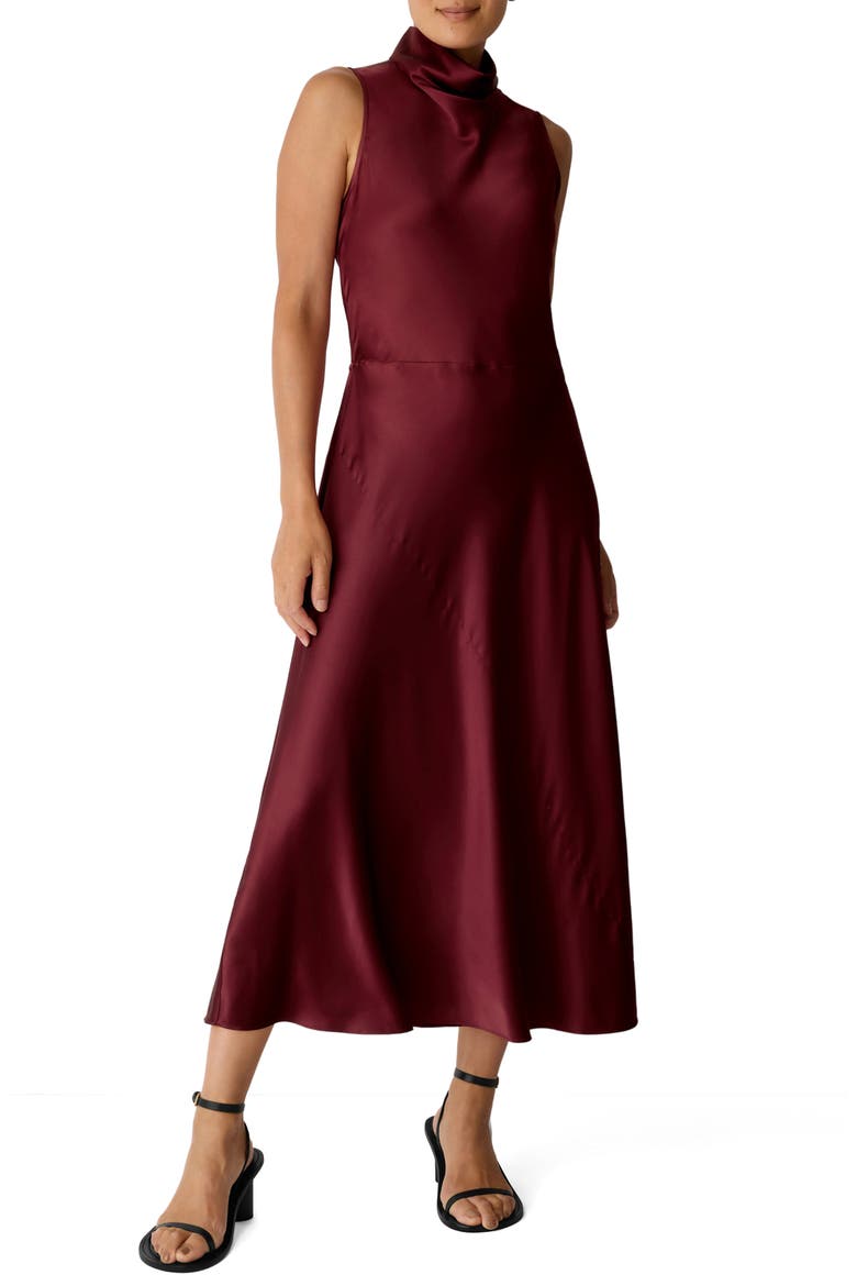 Stretch Silk Satin Cowl Neck Maxi Dress, Main, color, SUNDRIED TOMATO