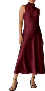 Eileen Fisher Stretch Silk Satin Cowl Neck Maxi Dress