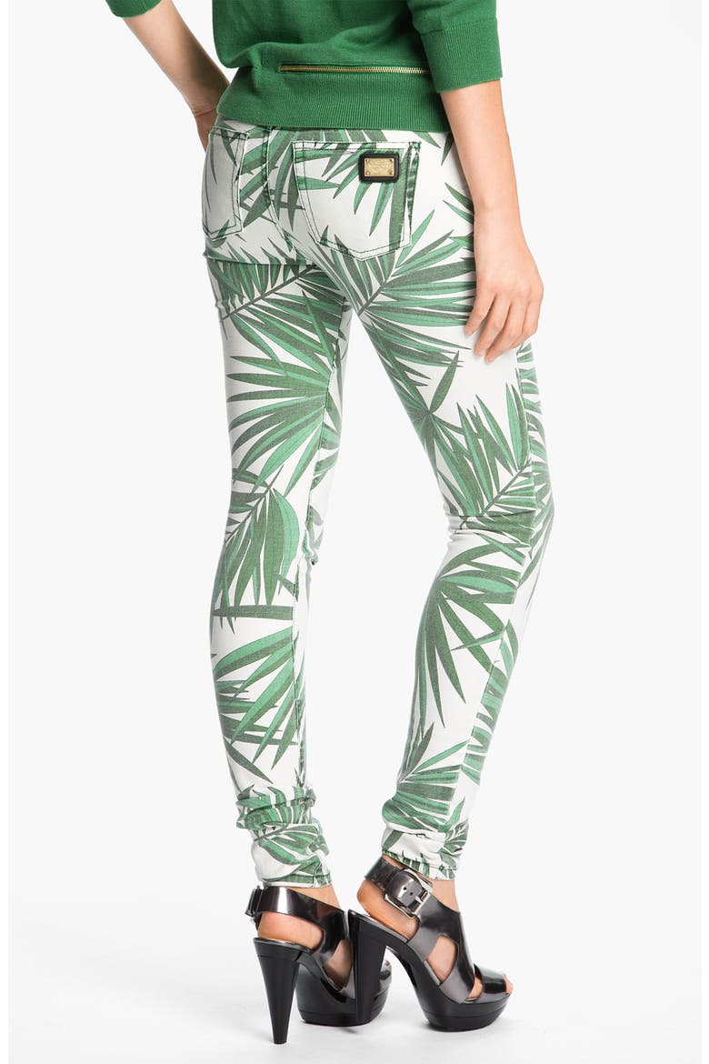 'Tropical Palm' Skinny Jeans, Alternate, color, KELLY GREEN