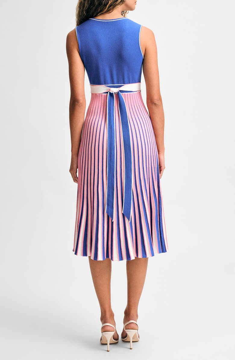 Isaac Mizrahi New York Stripe Sleeveless Fit & Flare Sweater Dress, Alternate, color, French Blue Multi
