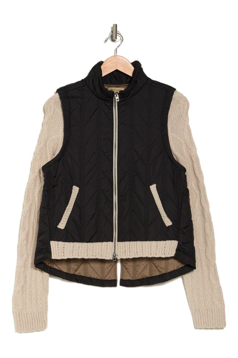Mock Neck Quilted Two-Fer Jacket, Alternate, color, BLACK STONE