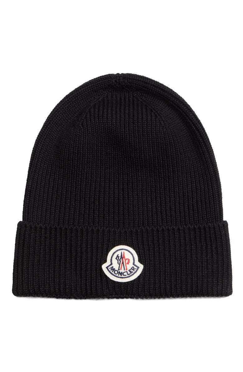 Moncler Bell Logo Wool Beanie, Main, color, 