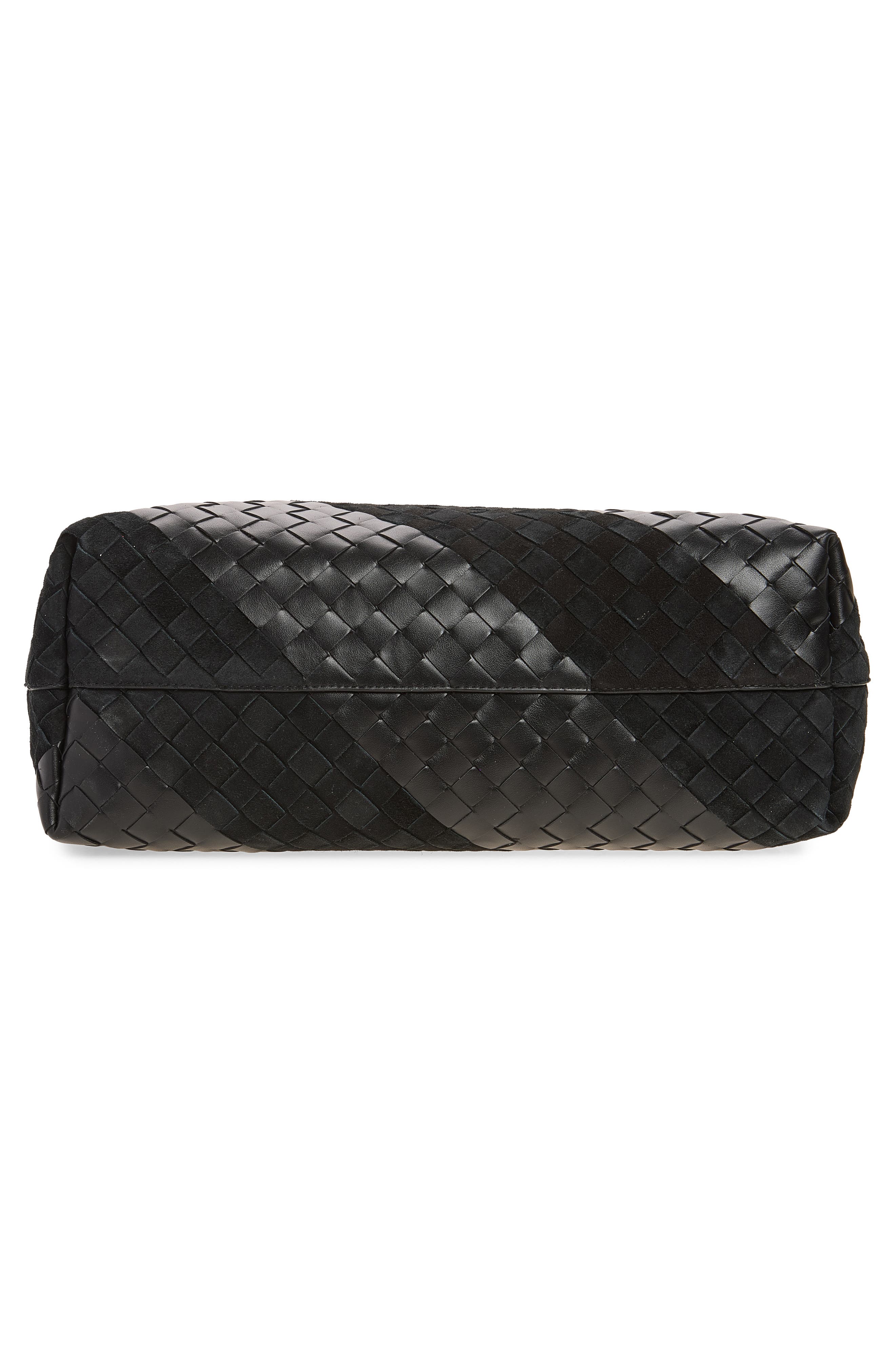 Small Intrecciato Leather Tote, Alternate, color, 8803 BLACK/ SILVER