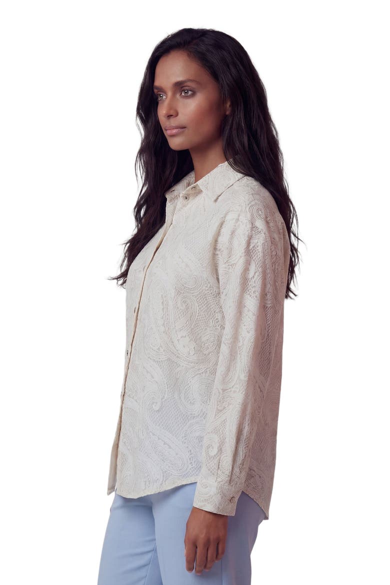 Crochet Paisley Womens Relaxed Linen Shirt, Alternate, color, CROCHET PAISLEY IVORY
