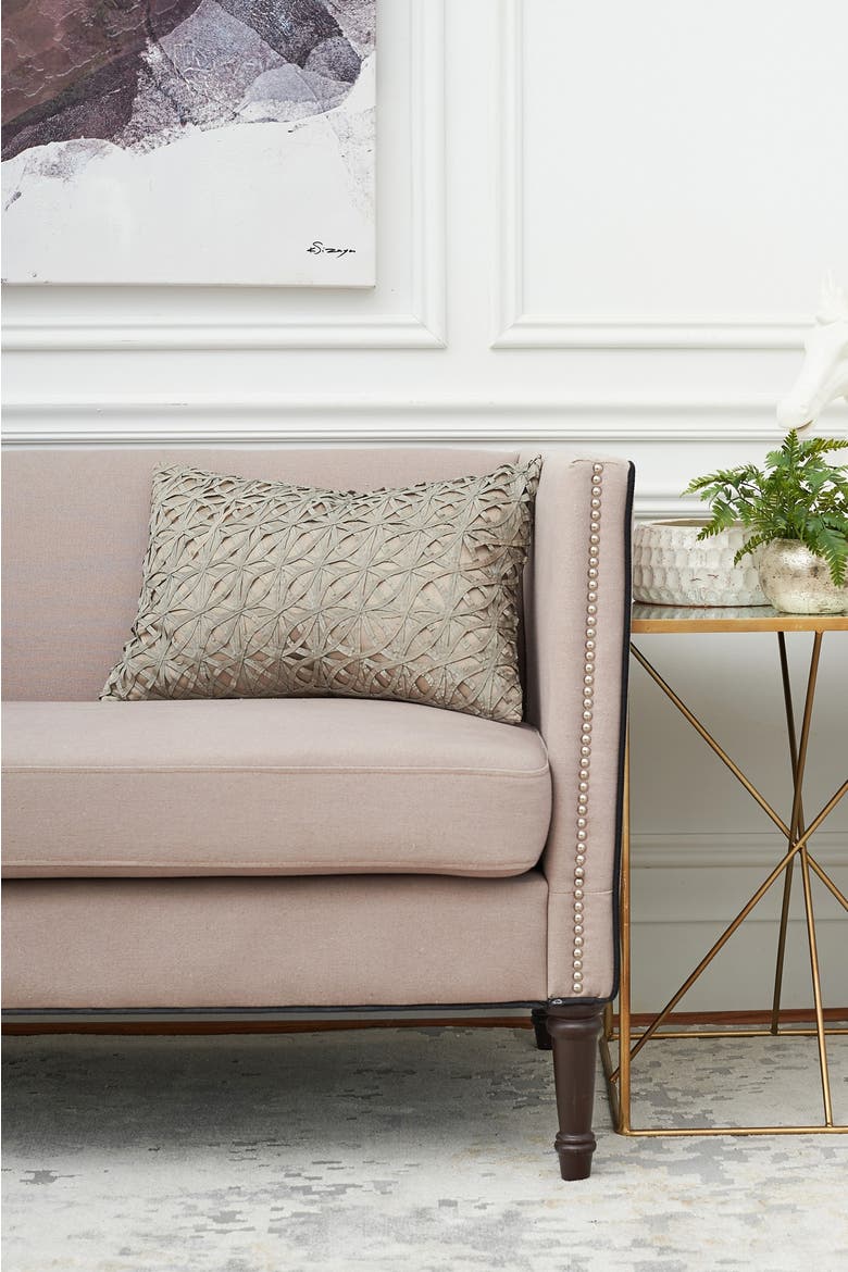 Ribbon Mesh Solid Sandstone Tan Polyester Decor Throw Pillow, 14" x 22", Alternate, color, Beige