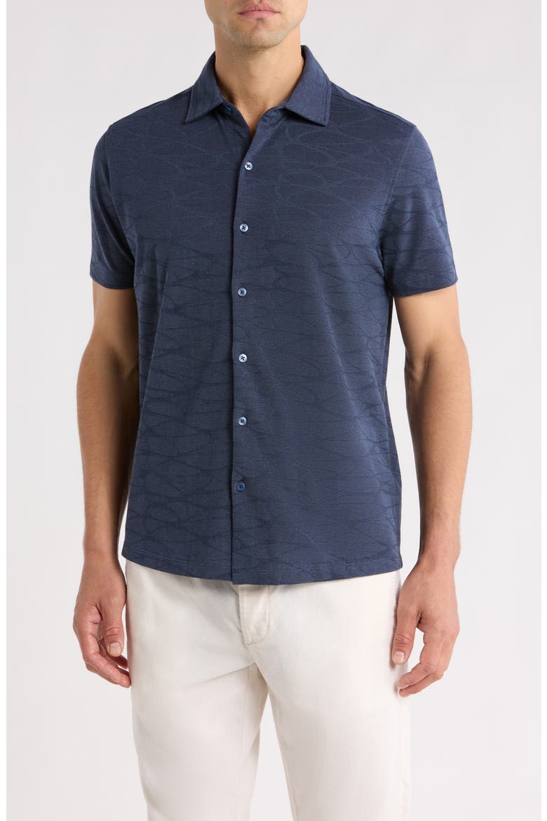 Graham Short Sleeve Sleeve Knit Button-Up Shirt, Main, color, DARK CASPIAN