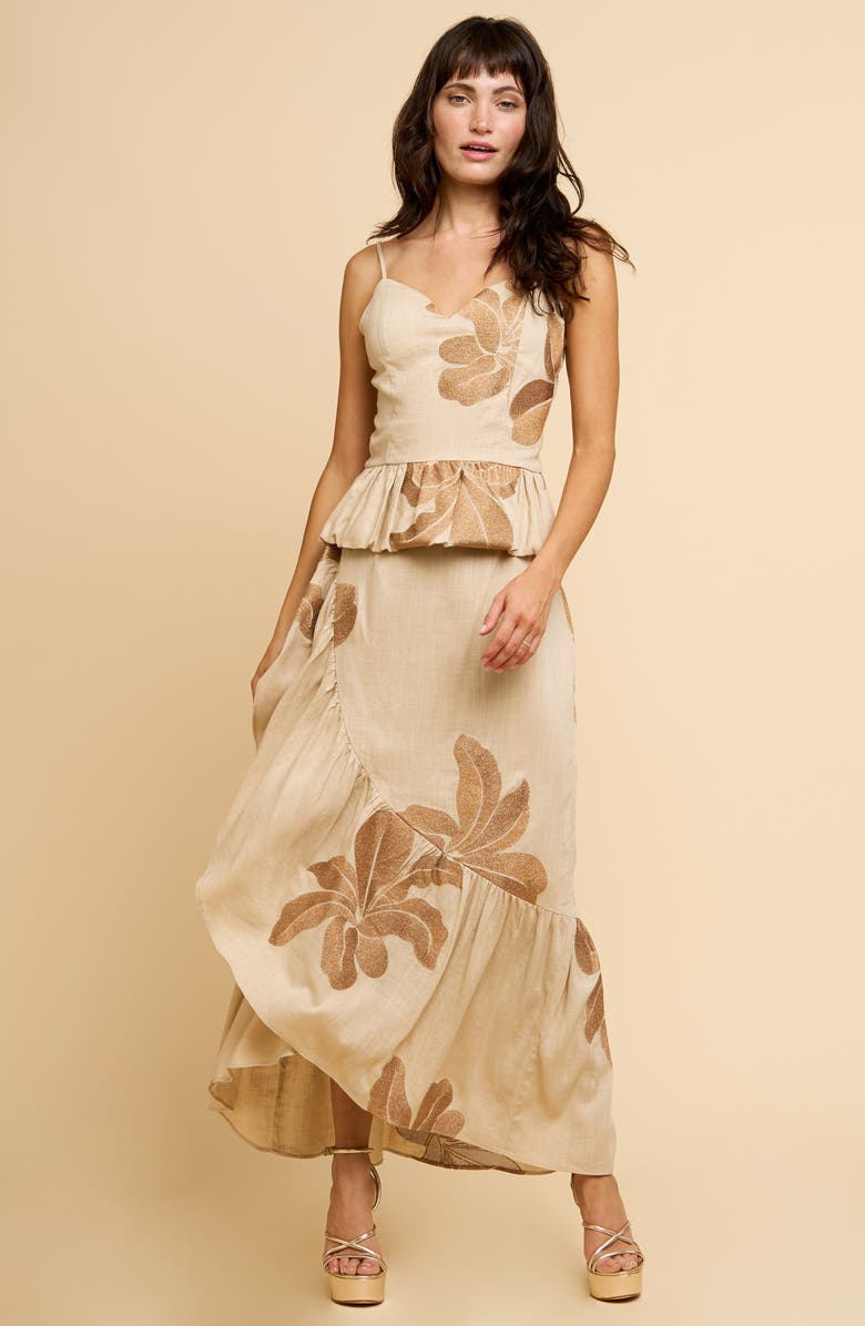 CIEBON Shanne Embroidered Print Ruffle Wrap Skirt, Alternate, color, 