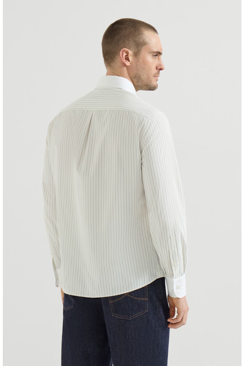 Striped cotton and silk shirt with contrast Italian collar and cuffs, Alternate, color, White