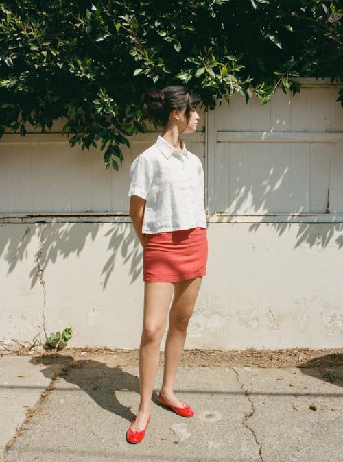 Vir Vita Ines Linen Mini Skirt In Red