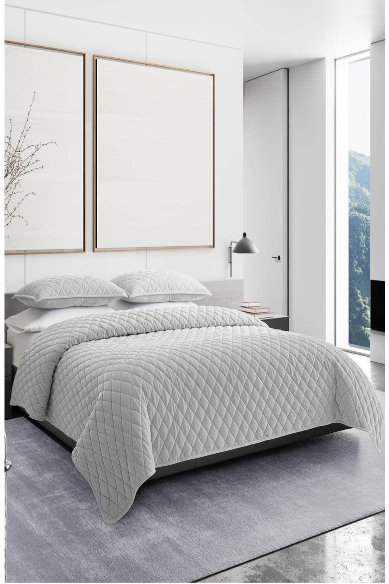 Diamond Velvet Quilt & Sham Set, Alternate, color, SILVER