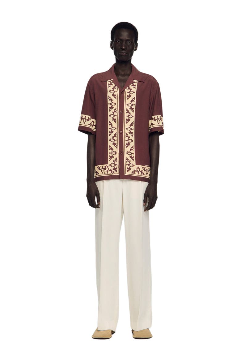 Contrast print loose-fit shirt, Alternate, color, Chocolate