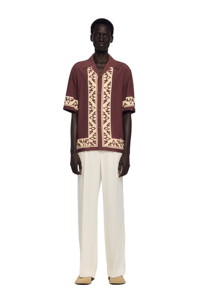 SANDRO Loose-fit contrast print shirt, Alternate, color, Chocolate