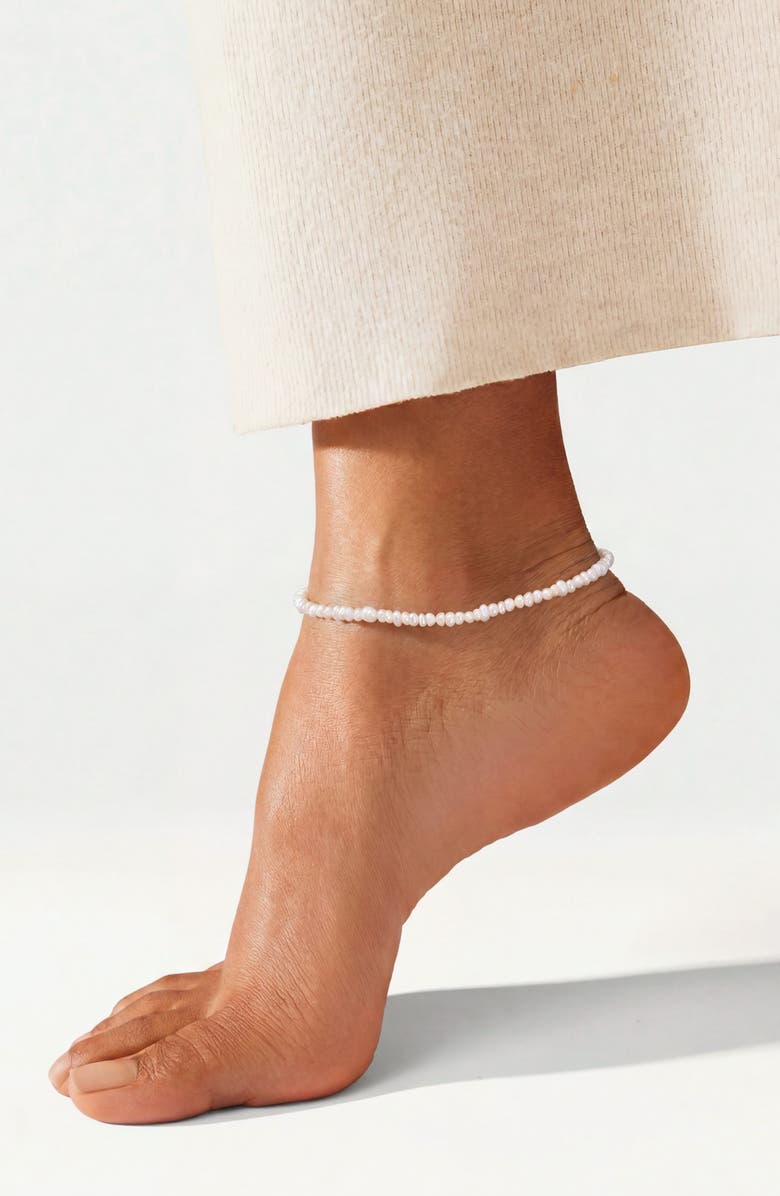 st. Moran Keshi Freshwater Pearl Anklet, Alternate, color, White