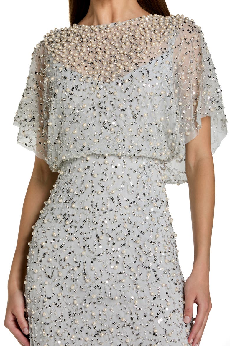 High Neck Short Sleeve Embellished Gown, Alternate, color, Powder Blue