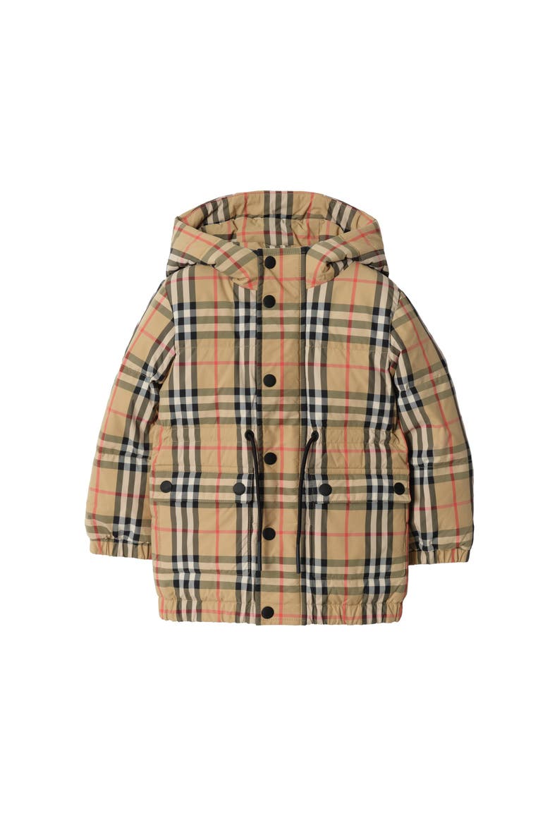Check Nylon Puffer Coat, Main, color, Sand beige
