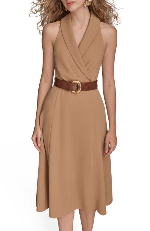 Donna Karan New York Sleeveless Belted A-line Dress In Brown