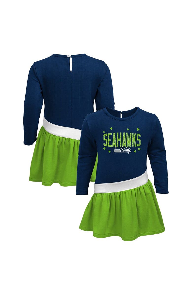Outerstuff Girls Preschool Navy/Neon Green Seattle Seahawks Heart to Heart Jersey Dress, Main, color, 