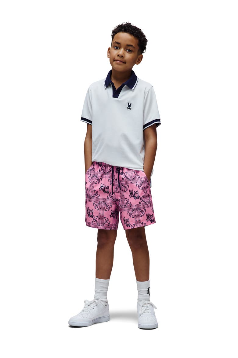 Kids' Luke Paisley Print Swim Trunks, Alternate, color, BEGONIA PINK
