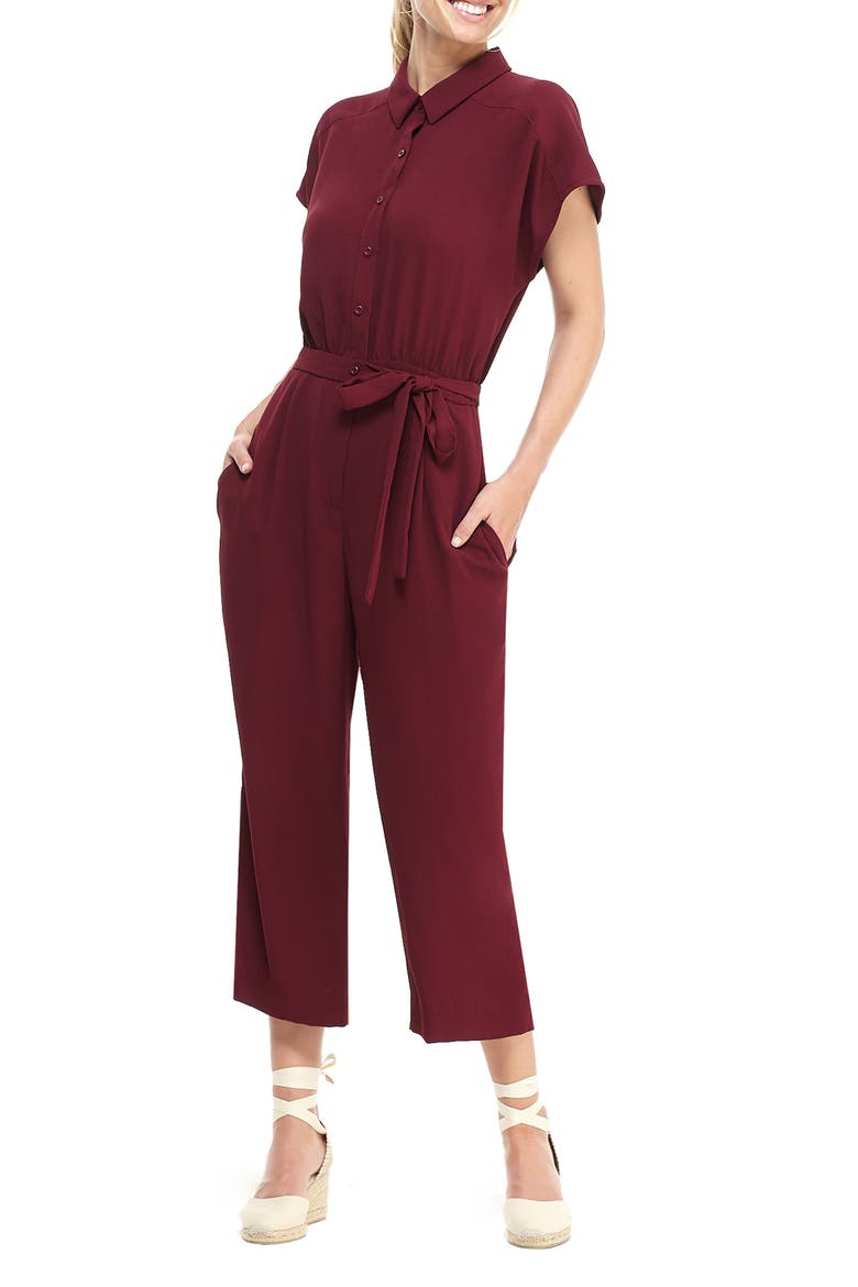 Button Front Crepe Jumpsuit, Main, color, PORT