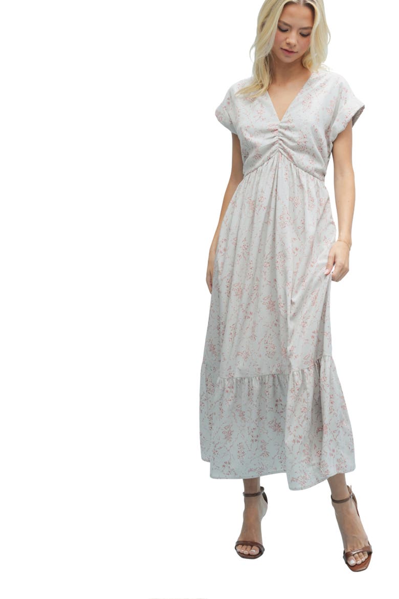 Floral Cinched Midi Dress, Alternate, color, CLOUD/ ROSE
