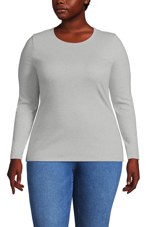 Lands' End Plus Size Long Sleeve Micro Rib T-shirt In Gray