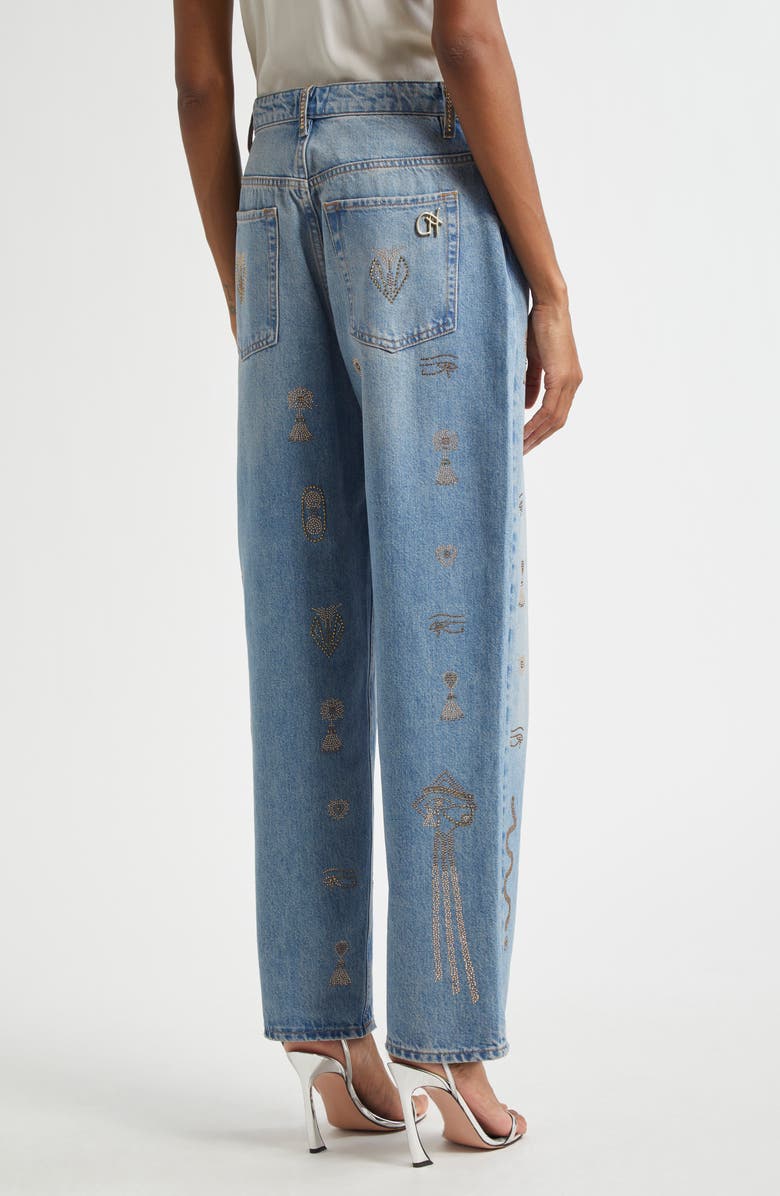 Camilla Crystal Hieroglyph Girlfriend Jeans, Alternate, color, Denim