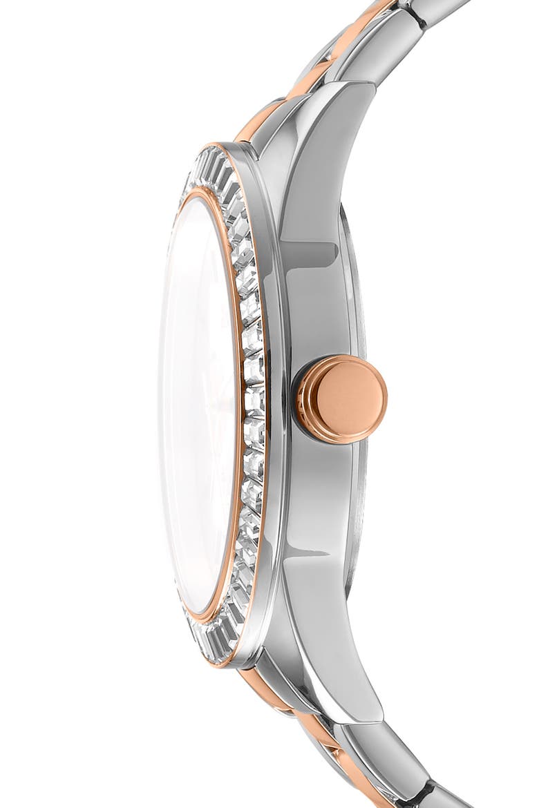 Crystal Bezel Three Hand Quartz Bracelet Watch, 40mm, Alternate, color, TWO TONE SILVER AND ROSE GOLD