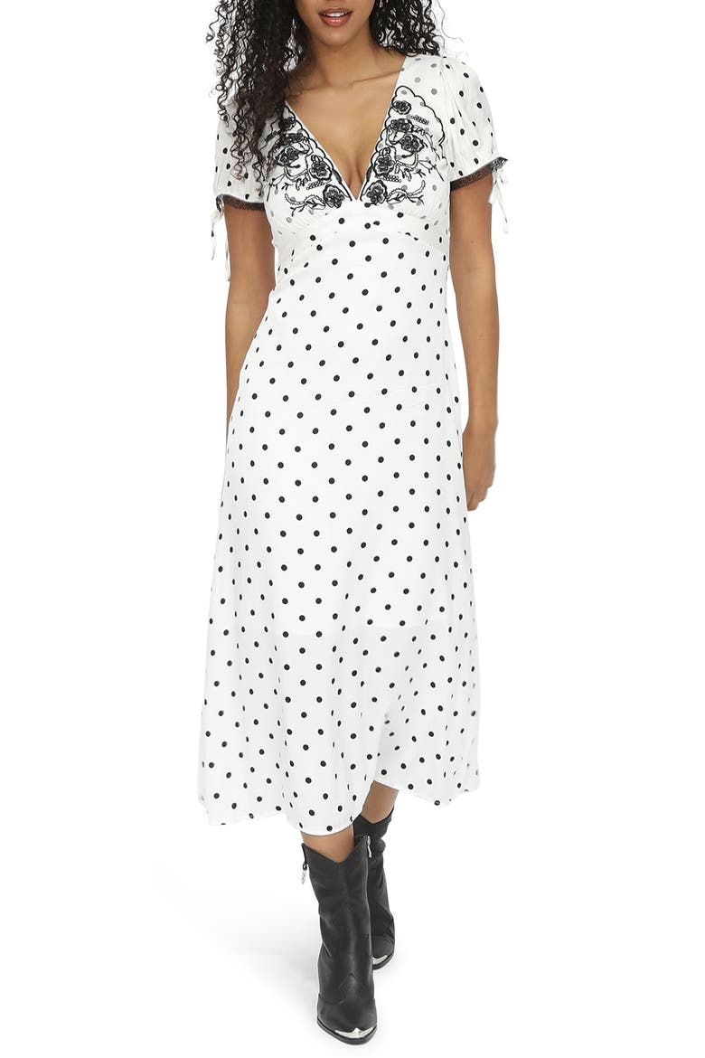 You and I Polka Dot Midi Dress, Main, color, BLACK/ WHITE