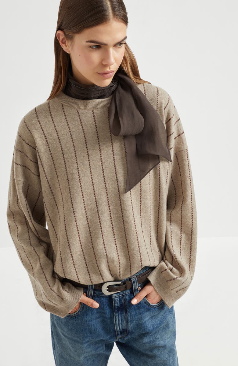 Brunello Cucinelli Dazzling Stripe sweater, Alternate, color, Cocoa
